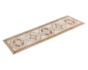 White Herki Runner, Runner Rug, Turkish Rug, Antique Rug, 3.7 x 11.1 feet, Oushak Rug, Vintage Rug, Handmade Rug, Hallway Rug, Kitchen Rug