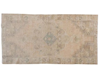 Oushak Rug", Area Rug, Turkish Rug, Vintage Rug, 3.7 x 7.7 feet, Antique Rug, Oriental Rug, Handmade Rug, Decorative Rug, Muted Rug, Old Rug