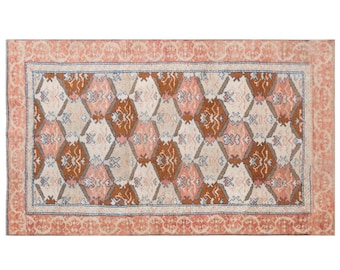 Vintage Turkish Oushak Rug 95x160 cm | Handmade Wool on Wool Area Rug 3x5 ft | Antique Boho Oriental Decorative Muted Rug, 60+ Years Old