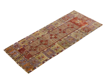 Hallway Runner Rug 4'1" x 10'8" Vintage Oushak Runner Rug, Size: 125 x 325 cm,Pale Muted colors rug,Distressed Rug,Area Rug,Kitchen Rug