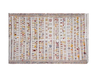Minimalist Modern Kilim Rug 150x254 cm, Striped Turkish Kilim, Handwoven Wool Rug, Muted Colors, 5'x8'4" ft, Vintage Flatweave Rug