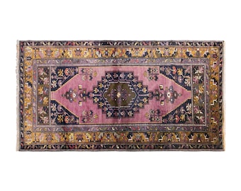 Vintage Yahyalı Turkish Rug, 3.9x7.9 ft, 120x242 cm, Handwoven Wool Rug