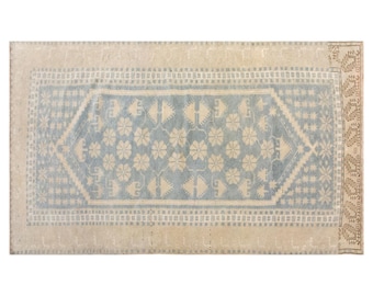 Vintage Turkish Oushak Rug 4x7 ft | Handmade Wool on Wool Area Rug 110x202 cm | 60+ Years Old Boho Oriental Decorative Carpet