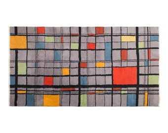 Modern Turkish Area Rug, 3.4x6.2 ft, 105x190 cm, Handmade Geometric Wool Rug