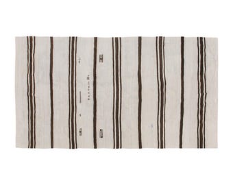 Striped Turkish Kilim Rug, Minimalist Pale Color Kilim, Elegant Handwoven Rug, 4'10" x 9'2" (147 x 280 cm), Vintage Wool Rug
