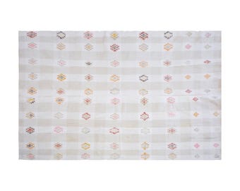 Large Turkish Kilim Rug 205x300 cm (6'9"x9'10") – Handwoven Vintage Wool Flatweave – Minimalist Striped Carpet – Boho Japandi Interior Decor