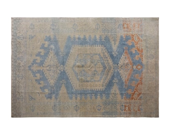 Vintage Turkish Wool Rug, Handwoven Anatolian Carpet, 210 x 325 cm 7 x 10.8 ft, 60 Years Old Oversized Geometric Rug, Low Pile Vintage Rug