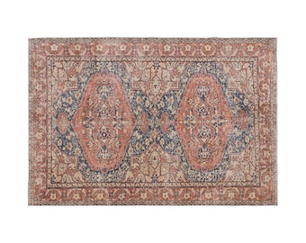 Handwoven Turkish Area Rug 6'3 x 9'1 ft | Vintage Wool Carpet • Antique Anatolian Motifs • Bohemian Style Floor Rug for Living Room, 1960s