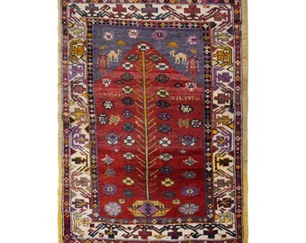 Vintage Turkish Prayer Rug, 3.7x5 ft, 112x152 cm, Handmade Anatolian Wool Rug