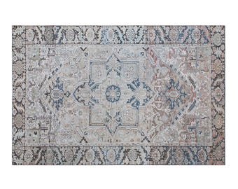 Uniek Turks tapijt (212 x 325 cm), 60+ jaar oud Oushak-tapijt, handgemaakt antiek wollen tapijt, vintage karpet