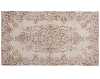 Vintage Turkish Oushak Rug 3.7 x 5.8 ft | 120 x 218 cm, Handmade Wool Rug, Antique Area Rug, 60+ Years, Muted Colors, Excellent condition
