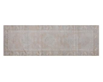 Vintage Runner Rug | 87x322 cm Turkish Oushak Carpet | Muted Wool Handwoven Antique Hallway Rug