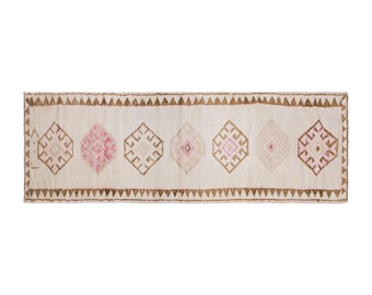 Antique Oushak Runner Rug 2'10" x 13'2" | 86 x 402 cm, Long Vintage Hallway Rug, Handwoven Wool, Muted Colors, 1960s Turkish Rug