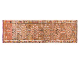 Vintage Turkish Runner Rug, 2.7x9.8 ft, 82x300 cm, Handmade Anatolian Wool Rug