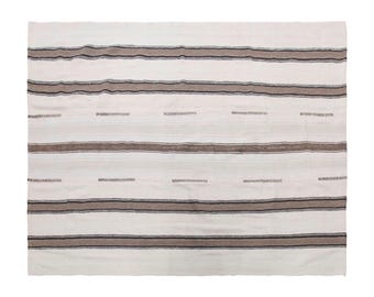 Vintage Turkish Striped Kilim Rug, 5.9x7.4 ft, 180x227 cm, Handwoven Area Rug