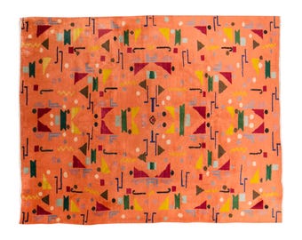 Turkısh Art Deco Rug, Turkish Rug", Vintage Rug, Area Rug 7.2  x 9.5 feet,Antique Rug, Oriental Rug, Handmade Rug, Decorative Rug, Area Rug