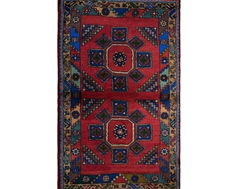 Vintage Turkish Prayer Rug, 2.7x4.3 ft, 81x130 cm, Handmade Anatolian Wool Rug