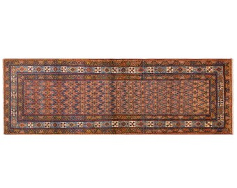 Long Vintage Turkish Oushak Rug 98x303 cm (3'3"x9'11") – 60+ Years Old Handmade Narrow Hallway Runner, Antique Floor Carpet, Long Runner