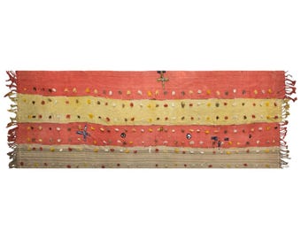 Vintage Turkish Kilim Runner Rug, 4.3 x 14 ft, 130 x 415 cm, Handwoven Wool Kilim Rug