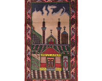 Vintage Turkish Prayer Rug, 2.6x4.3 ft, 80x130 cm, Handmade Anatolian Wool Rug
