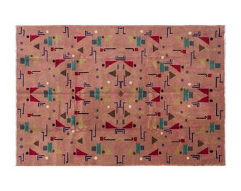 Vintage Turkish Rug 7'1 x 10'5 | 215x318 cm Wool Rug • Bohemian Handwoven Carpet • 1960s Anatolian Nomadic Design