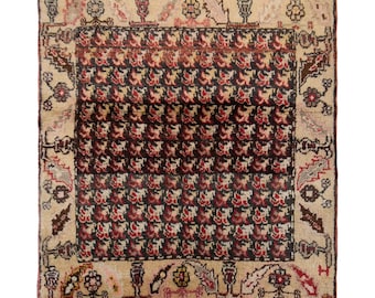 Vintage Turkish Prayer Rug, 2.7x2.8 ft, 81x85 cm, Handmade Anatolian Wool Rug