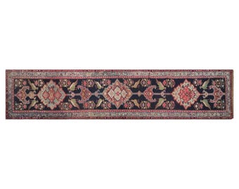 Vintage Handwoven Wool Runner, 106 x 550 cm, 3.5 x 18 ft, Long Hallway Runner, Geometric Medallion Runner