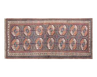 Vintage Turkmen Rug, 3.1 x 7.2 ft, 96 x 220 cm, Handwoven Tribal Rug