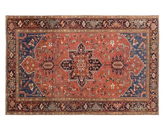 100+ Years Old Antique Heriz Rug – 240x380 cm / 7'10" x 12'6" Turkish Vintage Rug – Handwoven Wool, Large Area Rug