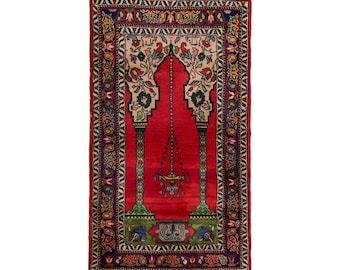 Vintage Turkish Prayer Rug, 3.3x5.4 ft, 102x165 cm, Handmade Anatolian Wool Rug