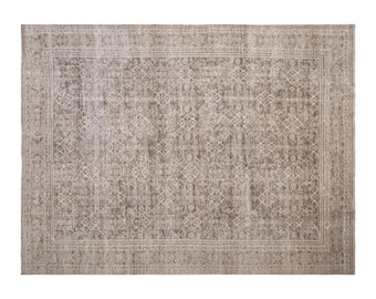 Vintage Turkish Wool Rug, Handwoven Anatolian Carpet, 284 x 368 cm 9.4 x 12 ft, 60 Years Old Oversized Neutral Rug, Faded vintage Rug
