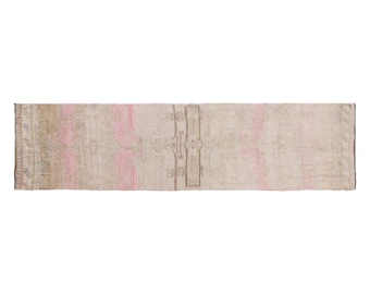 Antique Oushak Runner Rug 2'10" x 12'8" | 86 x 387 cm, Long Vintage Turkish Wool Rug, Handwoven Hallway Runner, 1960s Muted Colors