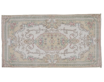 Turkish Rug", Vintage Rug, Area Rug,  3.10 x 7.1 feet, Oushak Rug, Antique Rug, Oriental Rug, Handmade Rug, Decorative Rug,Muted Rug,Old Rug