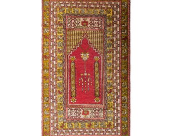 Vintage Avanos Prayer Rug, 3.9x6.3 ft, 120x192 cm, 90 Years Old Handwoven Wool Rug