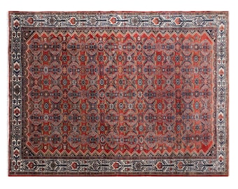 60+ Yr Hand-Spun Wool Oushak Rug – Vintage Turkish Bohemian & Traditional Caucasian Motifs – 270x360 cm / 8'10" x 11'10" – Artisan Crafted