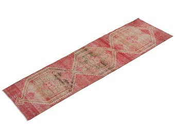 Turkish Rug", Antique Rug, Muted Rug, 2.9 x 11.10 feet, Oushak Rug, Vintage Rug, Oriental Rug, Runner Rug, Hallway Rug,Kitchen Rug,Floor Rug