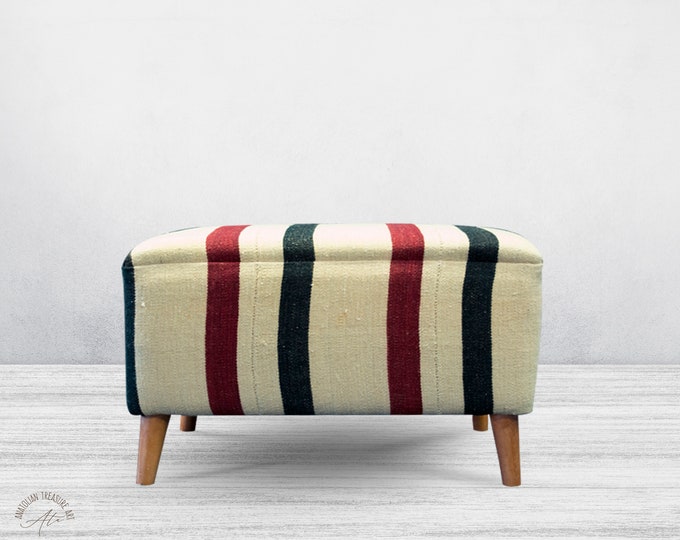 Featured listing image: Furniture,Kilim Covered Bench,Living Room Furniture,Ottoman Bench, Footstool,Stool,Bench,Dining Room Furniture,Ottomans,Decorative Bench.