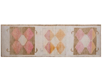 Runner Rug, 3'7 x 11'1 feet / 80 x 335 cm, Vintage Turkish Oushak Runner, Handmade Hallway & Kitchen Rug, 60+ Years Old, Antique Rug