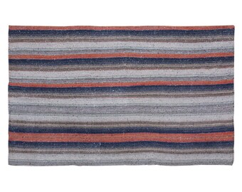 Striped Design Turkish Kilim Rug,Stripe Kilim Rug,204x375cm,Minimalist Modern Kilim Rug,Striped Turkish Rug, Striped Kilim Rug 6'8x12'4 feet