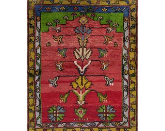 Vintage Turkish Prayer Rug, 3x3.8 ft, 90x115 cm, Handmade Anatolian Wool Rug