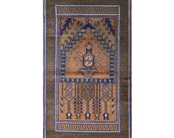 Vintage Turkish Prayer Rug, 3.4x5.9 ft, 105x180 cm, Handmade Anatolian Wool Rug
