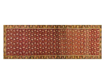 Vintage 100+ Yr Caucasian Rug – Handwoven Wool on Wool Carpet – Bohemian Design – 105 x 330 cm / 3.4 x 10.8 ft – One-of-a-Kind Antique Rug