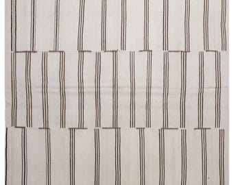 Vintage Turkish Kilim Rug 235x355 cm (7.7x11.6 ft) – 60+ Years Old Handmade Striped Cicim Rug, Minimalist Bohemian Decorative Light Rug