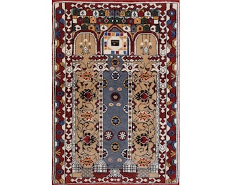 Vintage Turkish Prayer Rug, 2.8x4.3 ft, 85x130 cm, Handmade Anatolian Wool Rug