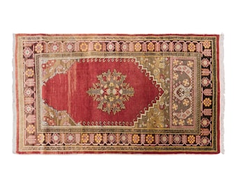 Vintage Konya Prayer Rug, 3.4x5.6 ft, 103x170 cm, Handwoven Turkish Wool Rug