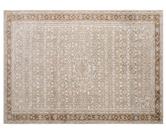 Vintage Turkish Oushak Rug, Handwoven Wool Area Rug, 197x305 cm / 6'6" x 10'0", 60+ Years, Boho Nomadic Design, Muted Colors, Antique Rug