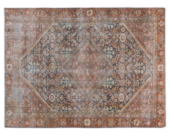 Vintage 125x195 cm Oushak Rug – 60+ yrs Old Handmade Wool Rug – Bohemian & Traditional Caucasian Motifs