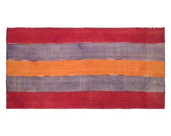 Vintage Turkish Cihanbeyli Curtain Kilim, 6.7x13.9 ft, 205x425 cm, Handmade Wool Kilim