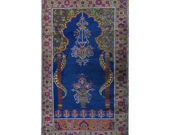 Vintage Konya Prayer Rug, 3.8x6.6 ft, 115x200 cm, Handwoven Turkish Wool Rug