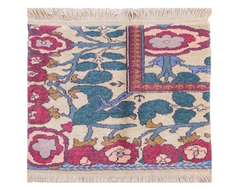 Vintage Turkish Prayer Rug, 2.5x2.8 ft, 75x85 cm, Handmade Anatolian Wool Rug